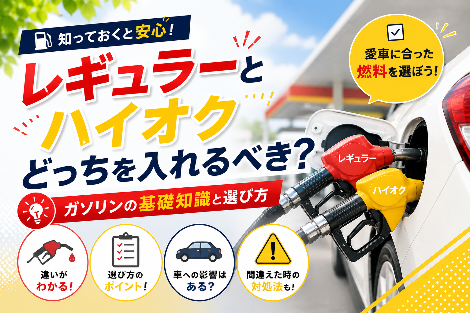 レギュラーとハイオクどっちを入れるべき？ガソリンの基礎知識と選び方